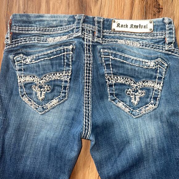 Mid Rise Rock Revival Jeans Amy Easy Boot Size 27 Style E8129E45R Sequin Studded - Picture 4 of 16